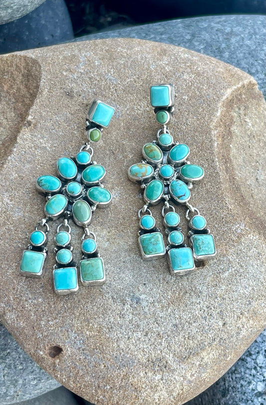 Turquoise Flower Cluster Dangle Earrings