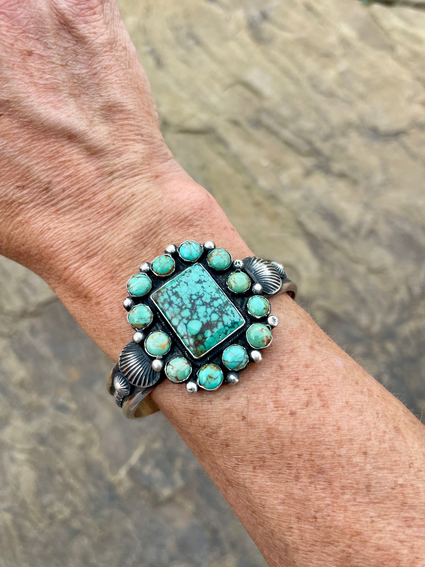 Square Turquoise Cluster Cuff