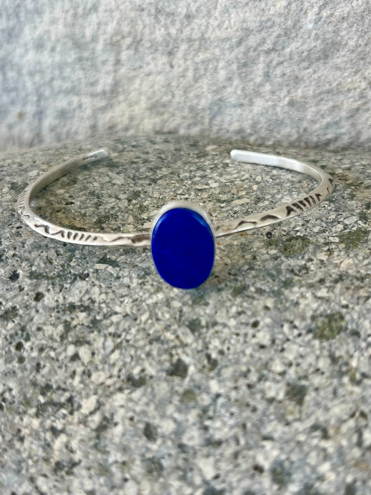 Lapis Stamped Stacker Cuff