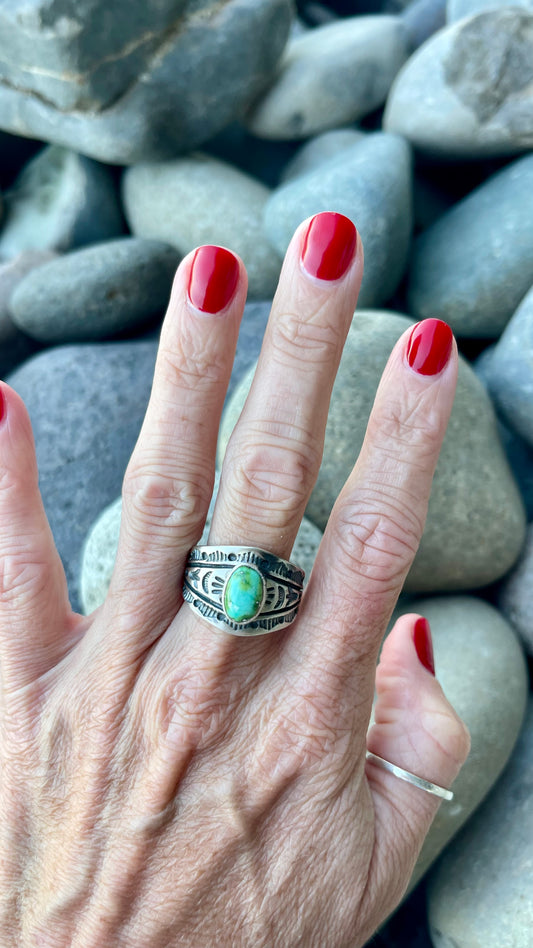 Sonoran Turquoise Stamped Cigar Band Ring
