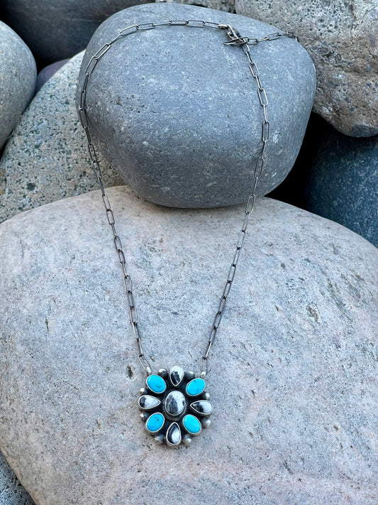 White Buffalo & Turquoise Cluster Necklace