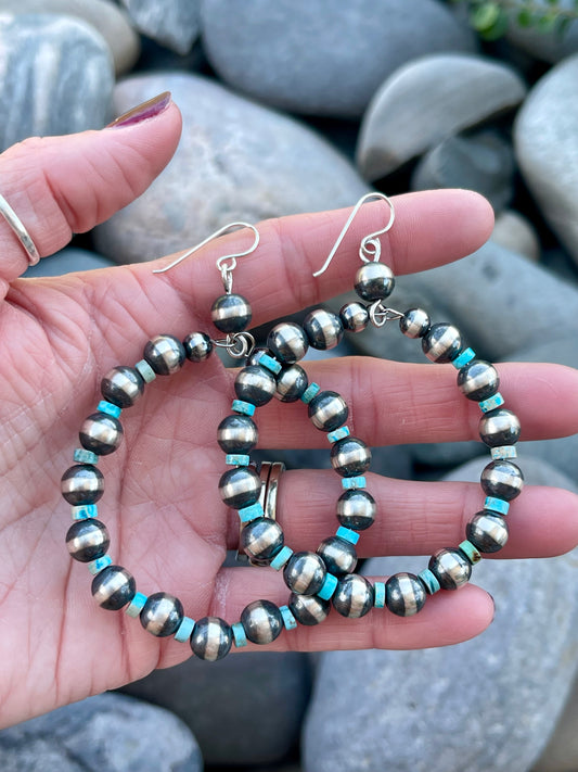 Pearl & Turquoise Large Hoops
