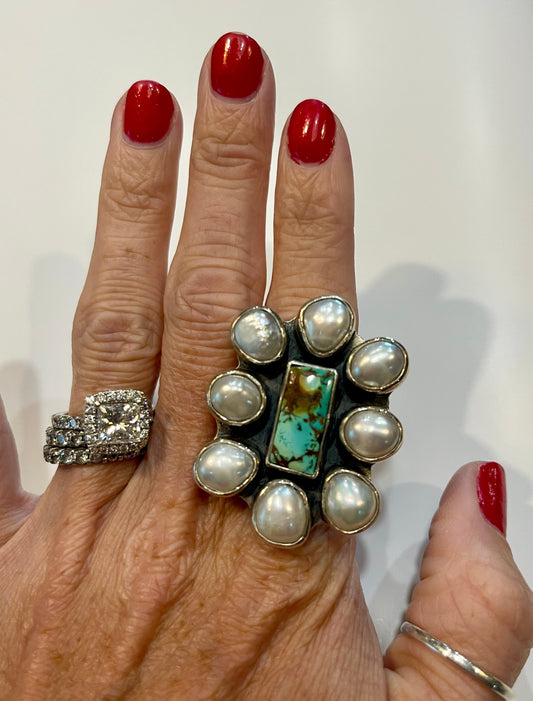 Pearl & Turquoise Federico Cluster Ring
