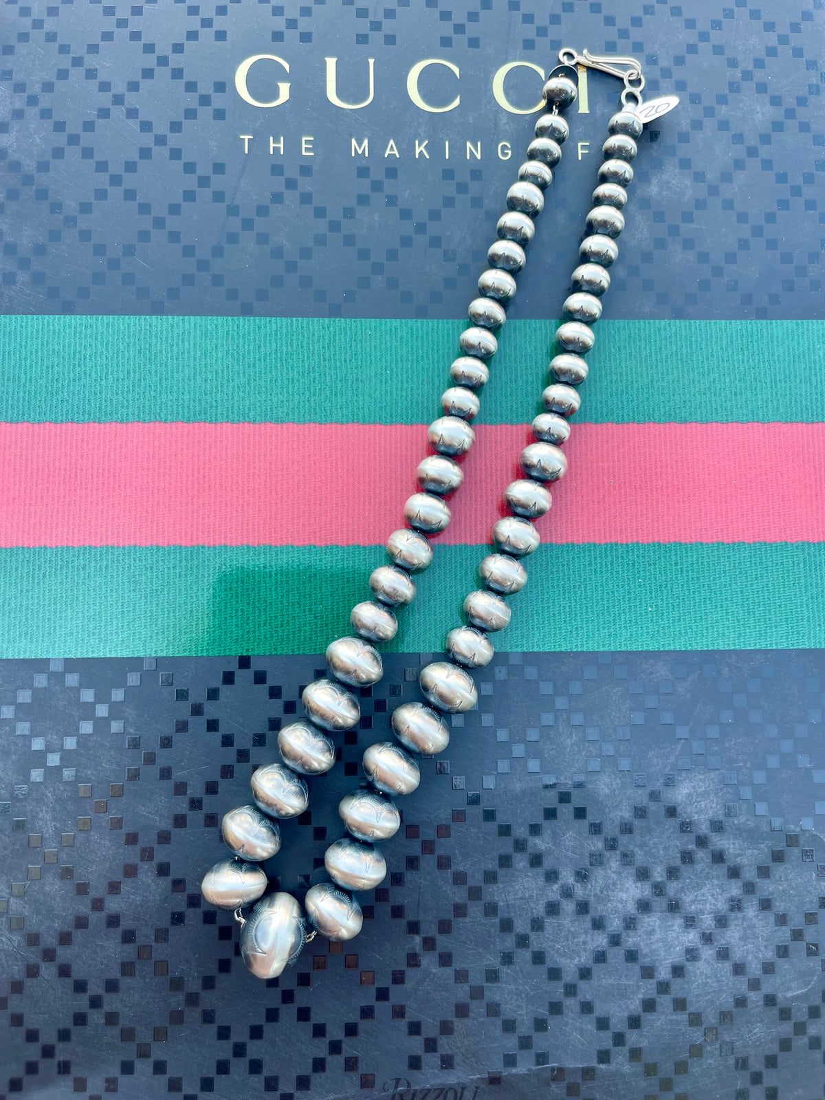 20” Graduated Handmade - Hand Stamped Pearls
