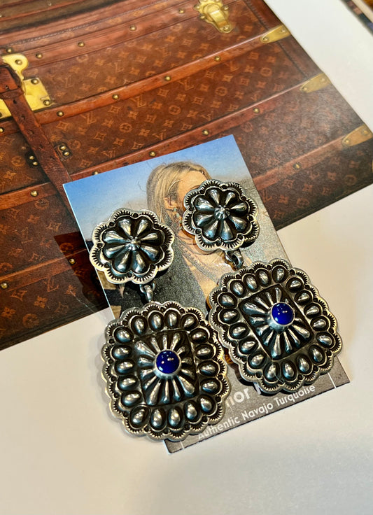 Lapis Concho Square Earrings