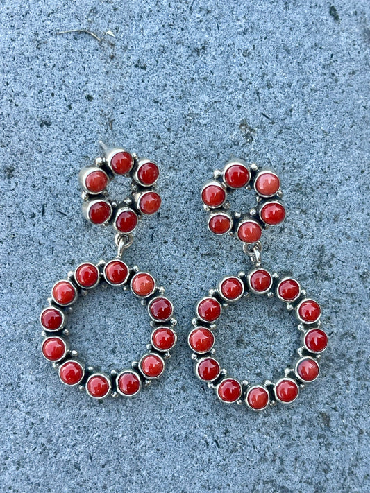 Red Coral Double Infinity Earrings
