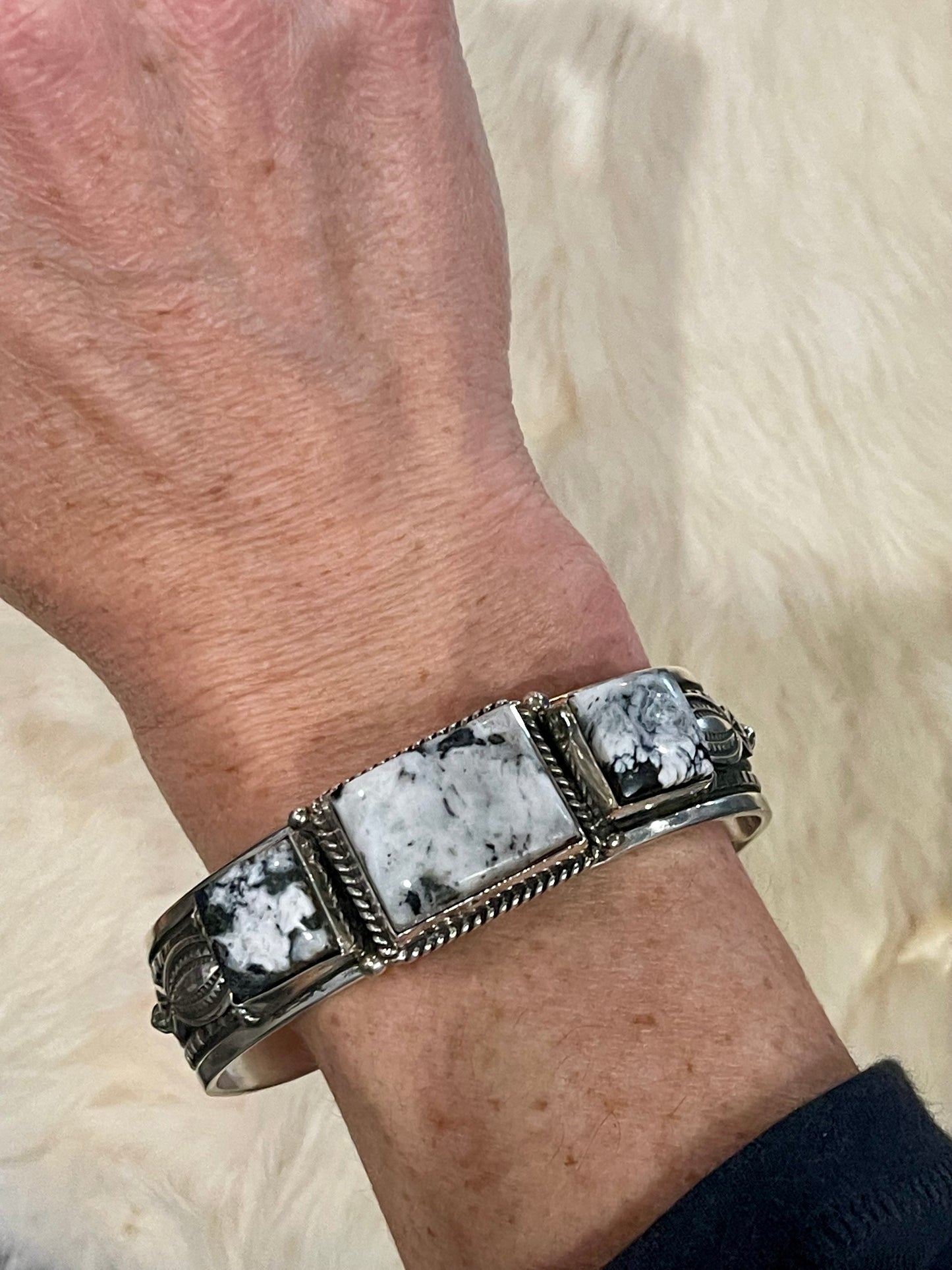 3 Stone White Buffalo Square Cuff