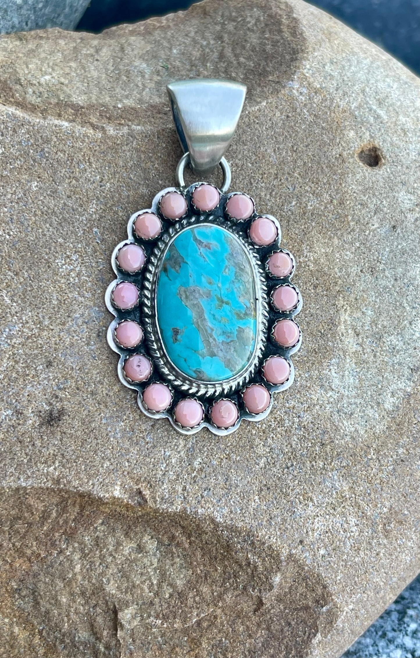 Pink Conch & Turquoise Cluster Pendant
