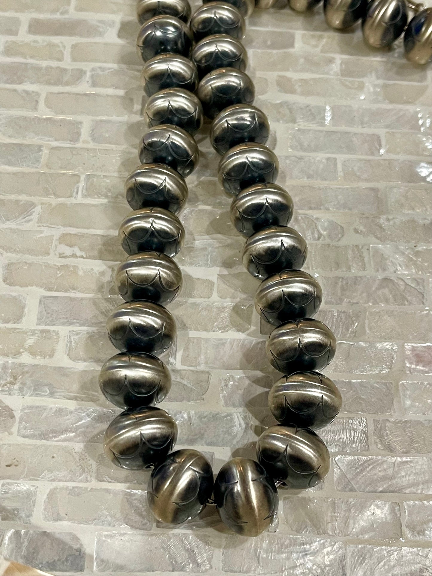 24” Handmade Stamped Navajo Pearls