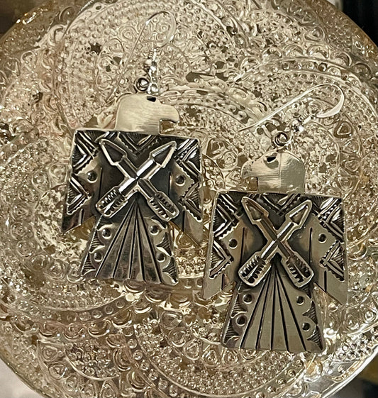 Stamped Cross Arrow Thunderbird Earrings