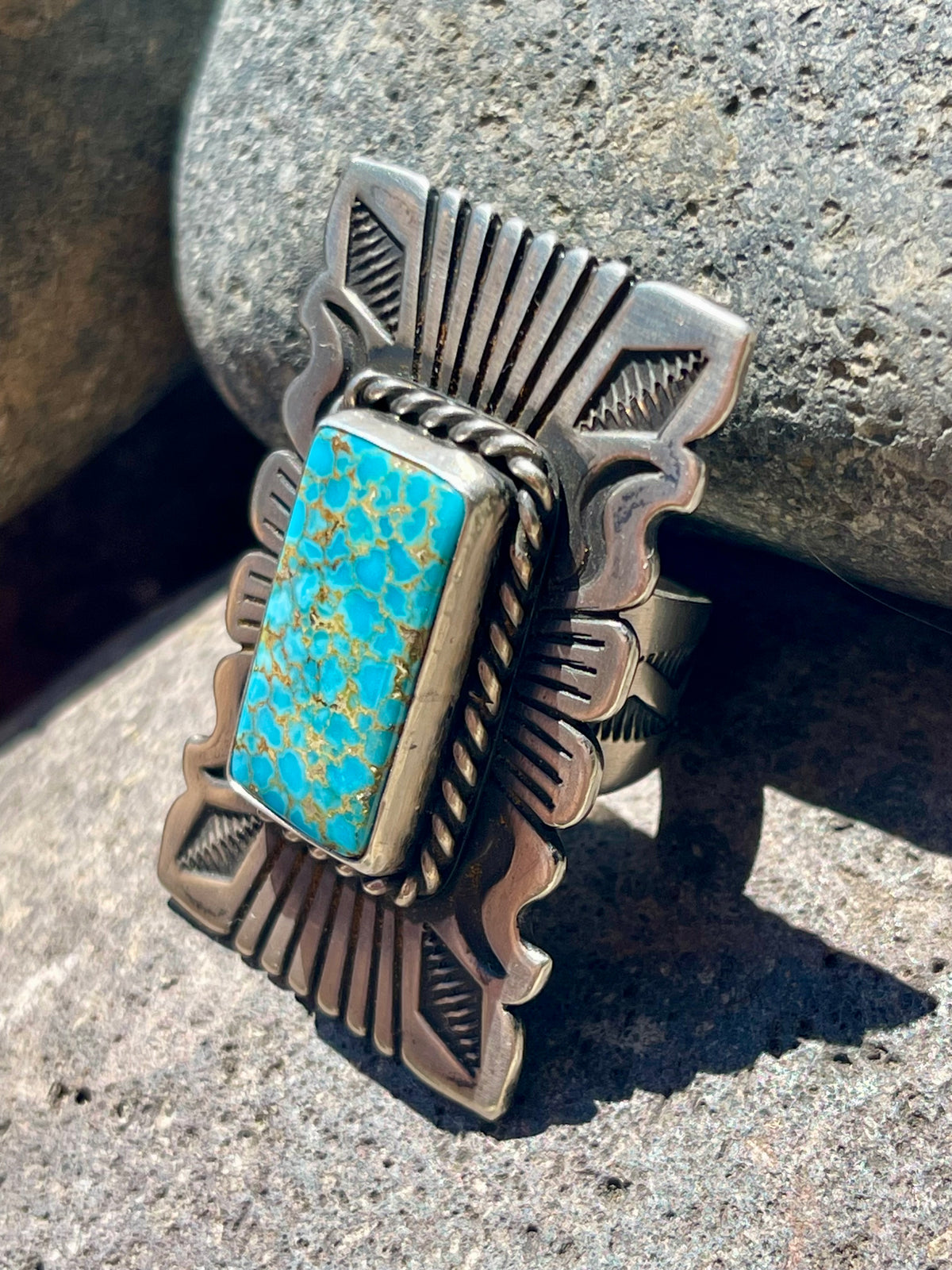 Turquoise Stamped Square Ring