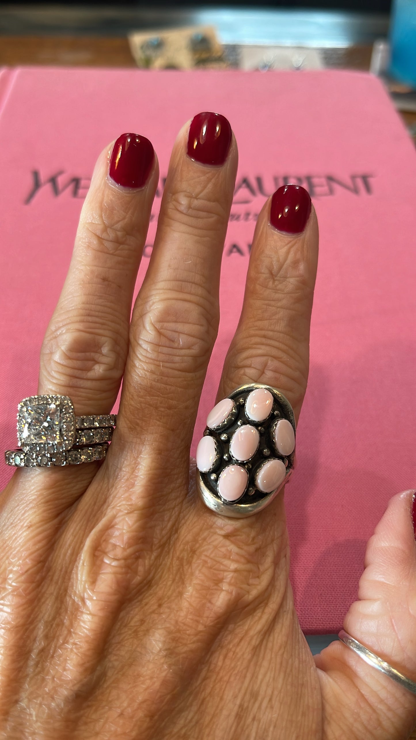 Multi Stone Pink Conch Ring