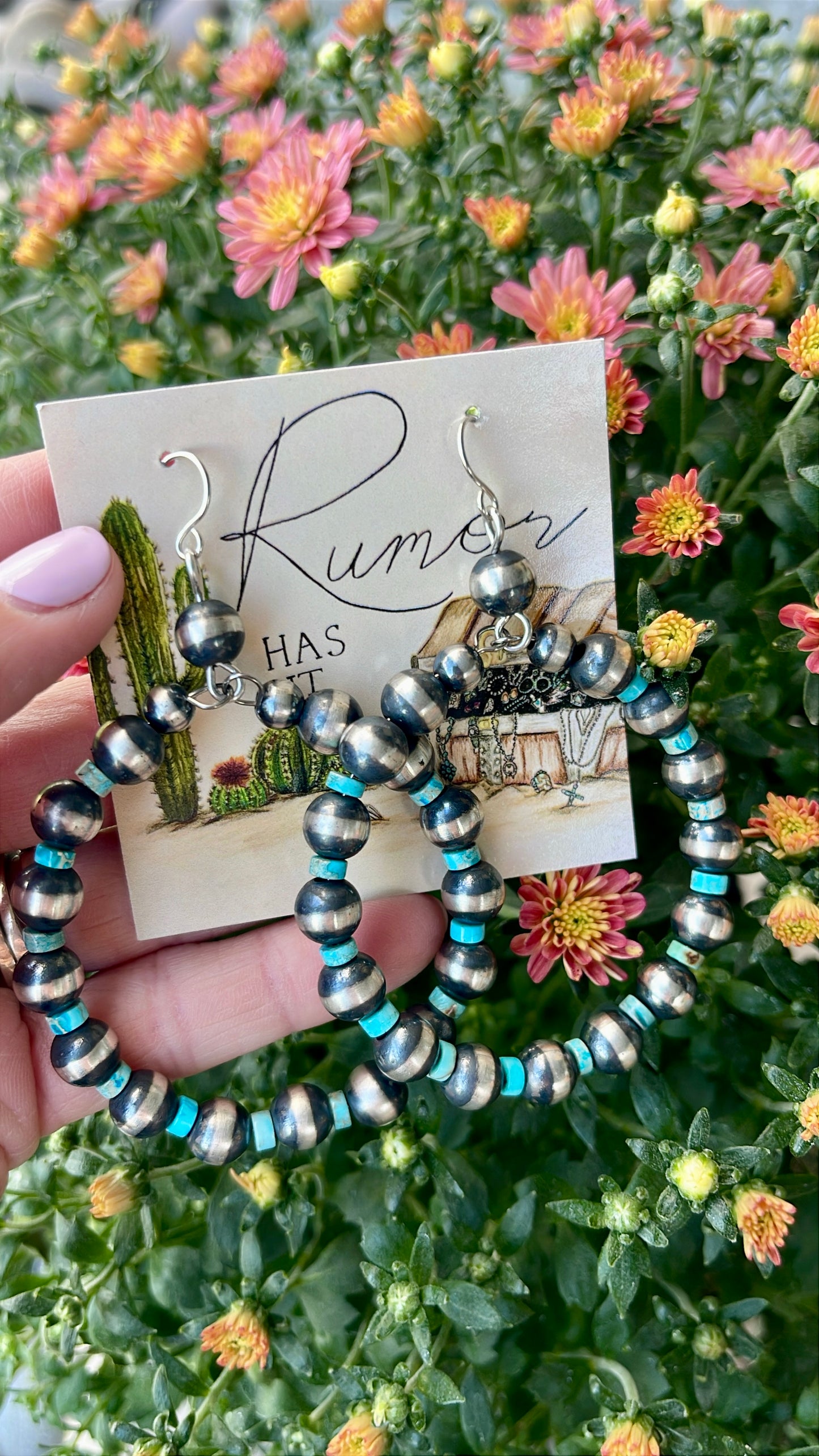 Pearl & Turquoise Large Hoops