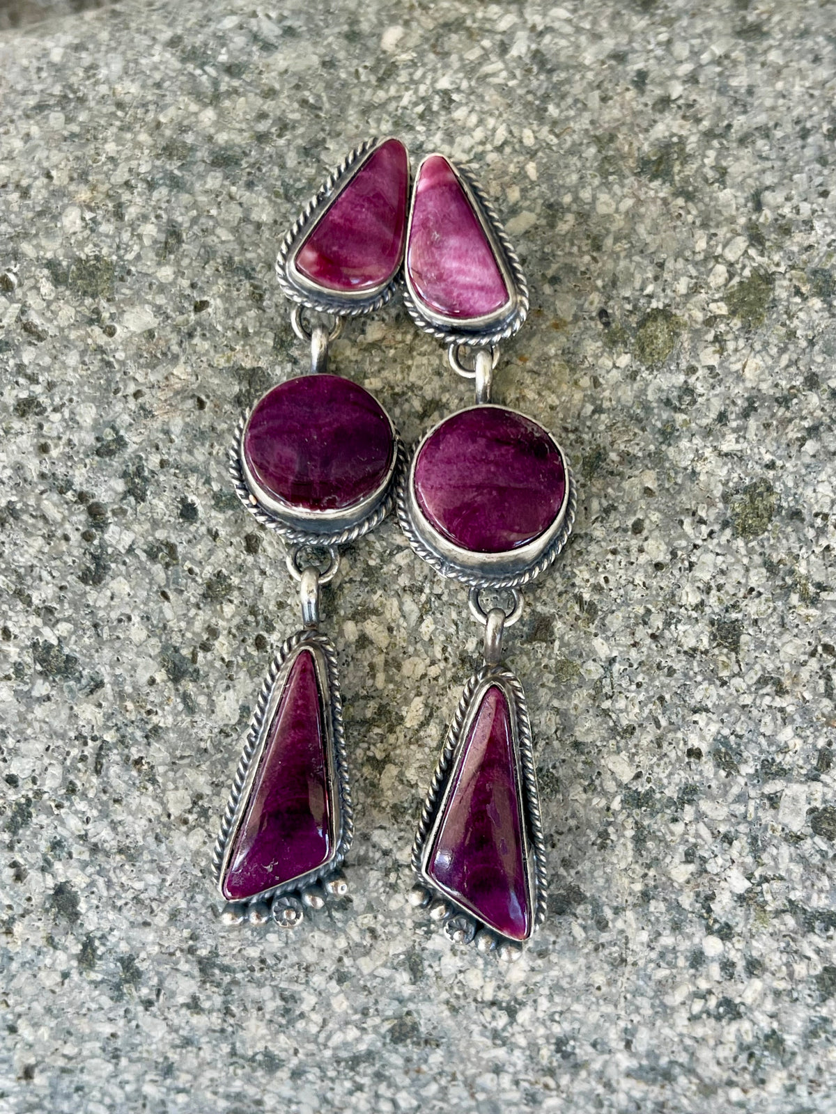3 Stone Purple Spiny Earrings