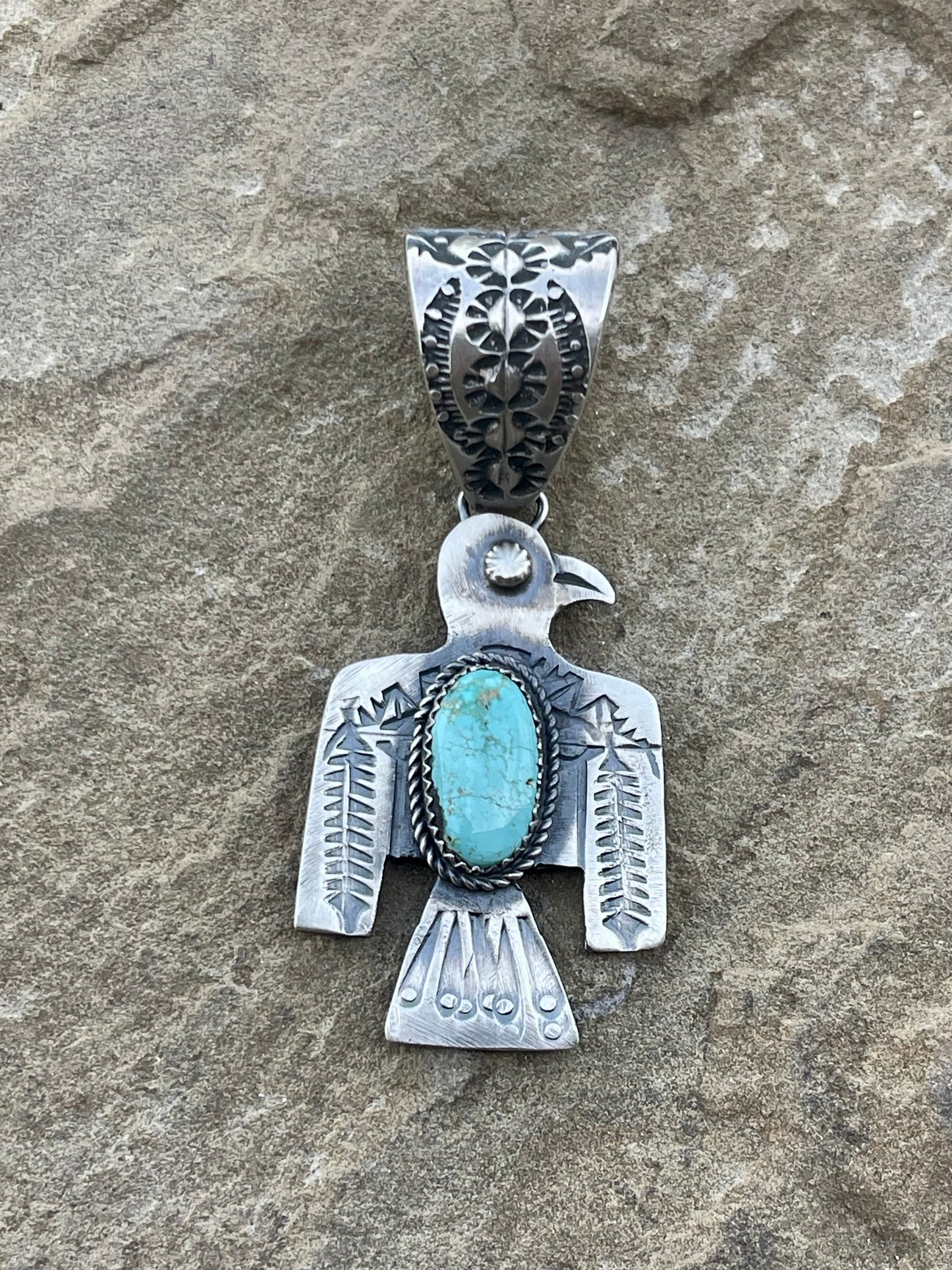 Thunderbird Stamped Turquoise Pendant
