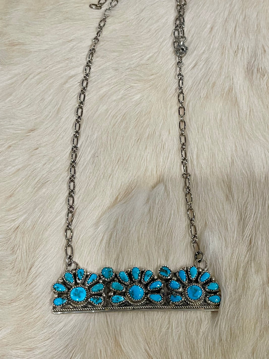 Turquoise Cluster Bar Necklace