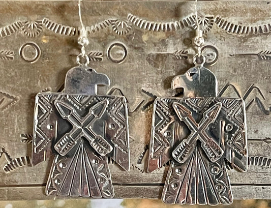 Stamped Cross Arrow Thunderbird Earrings