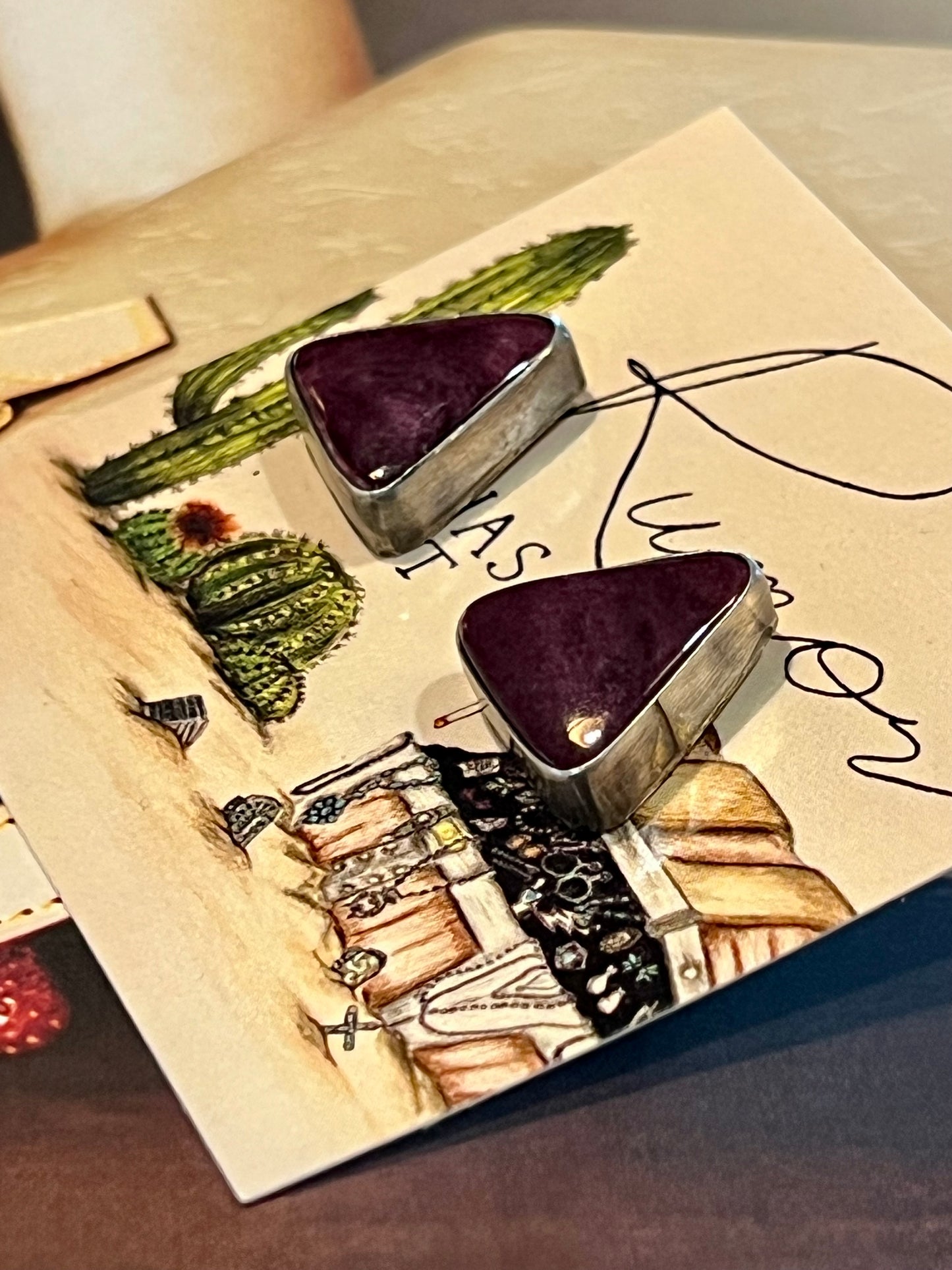 Purple Spiny Triangle Earrings