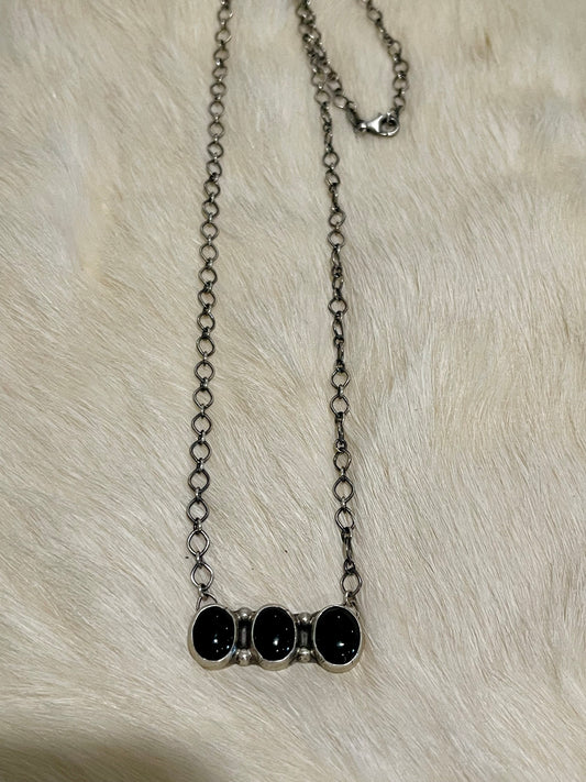 3 Stone Black Onyx Bar Necklace