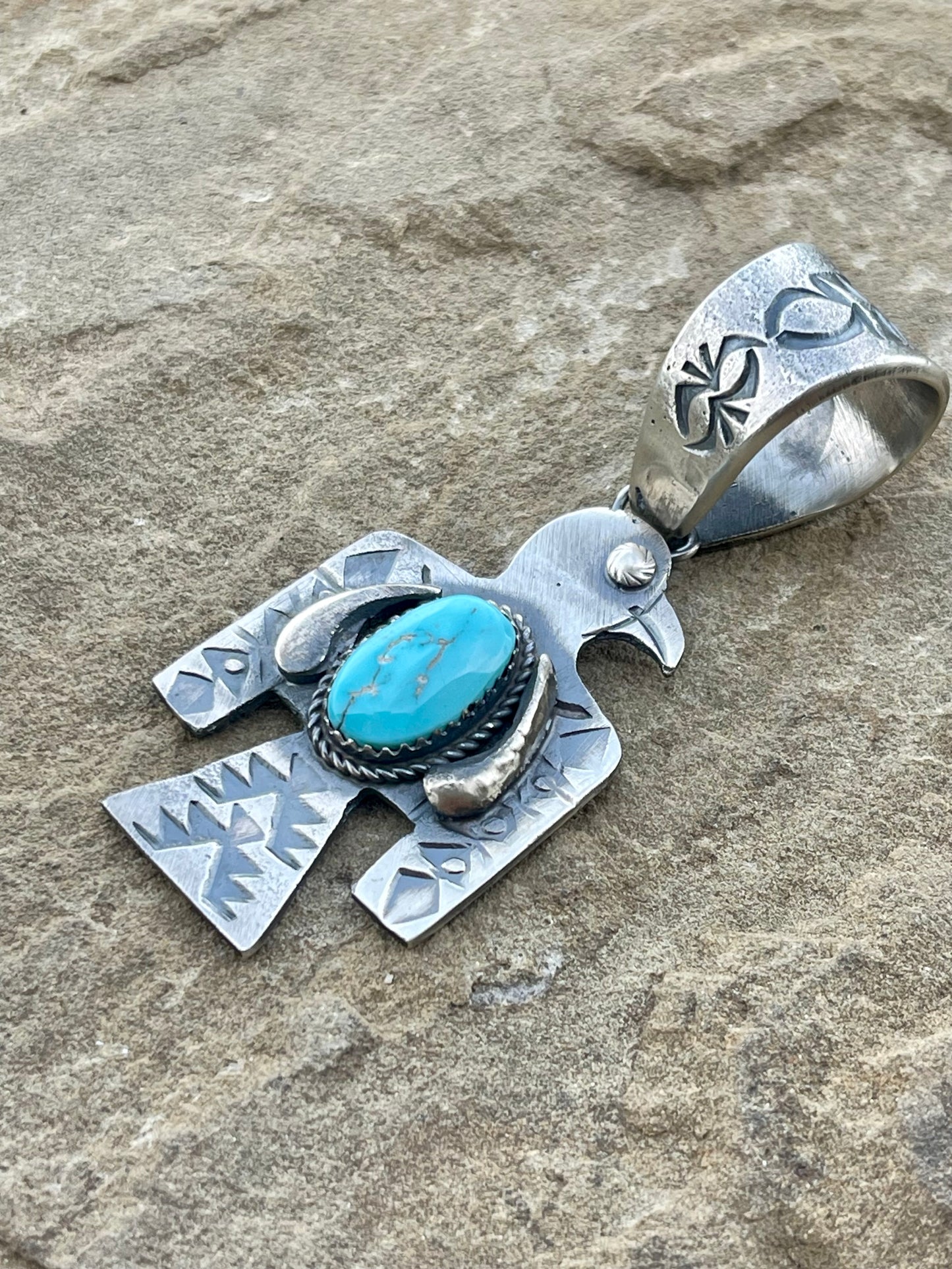 Thunderbird Stamped Turquoise Pendant