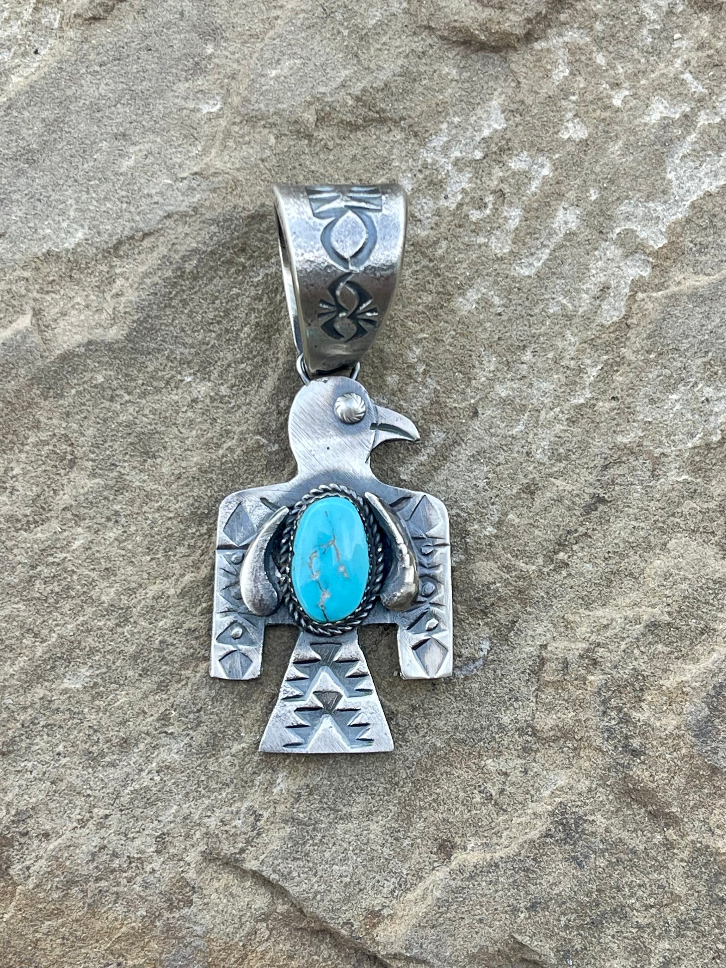 Thunderbird Stamped Turquoise Pendant