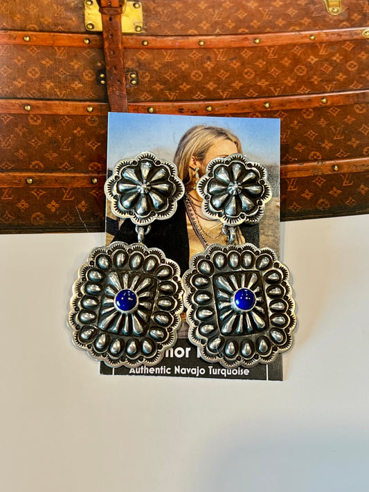 Lapis Concho Square Earrings