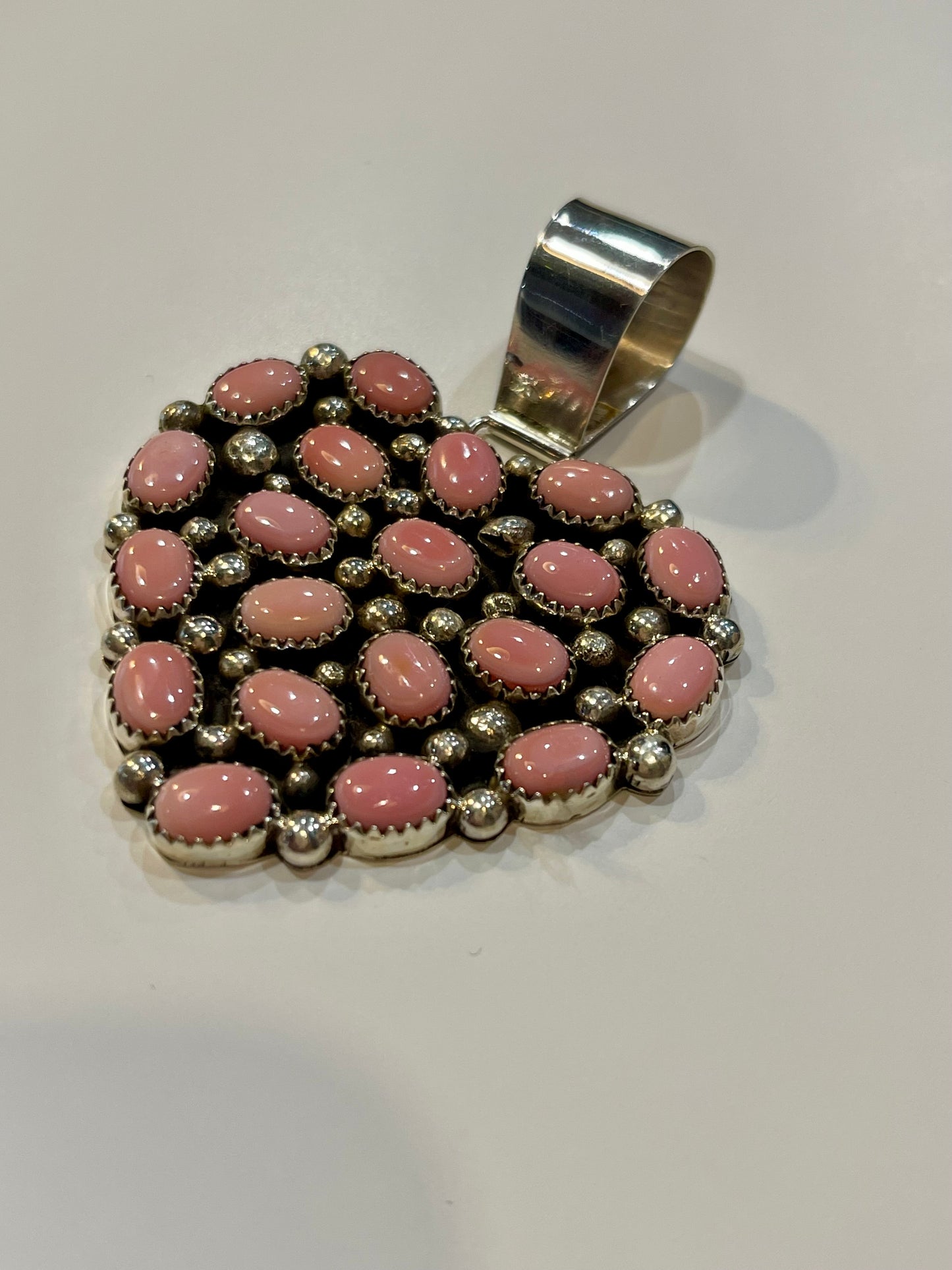 Multi Stone Pink Conch Heart Pendant