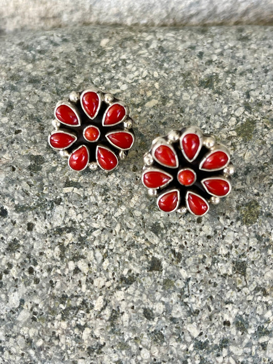 Red Coral Cluster Earrings