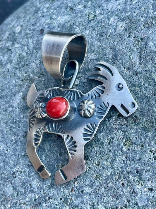 Red Coral Mountain Goat Pendant