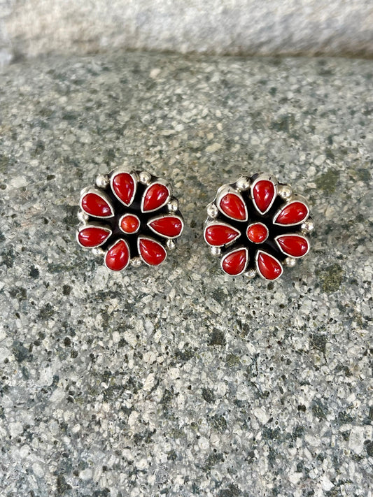 Red Coral Cluster Earrings