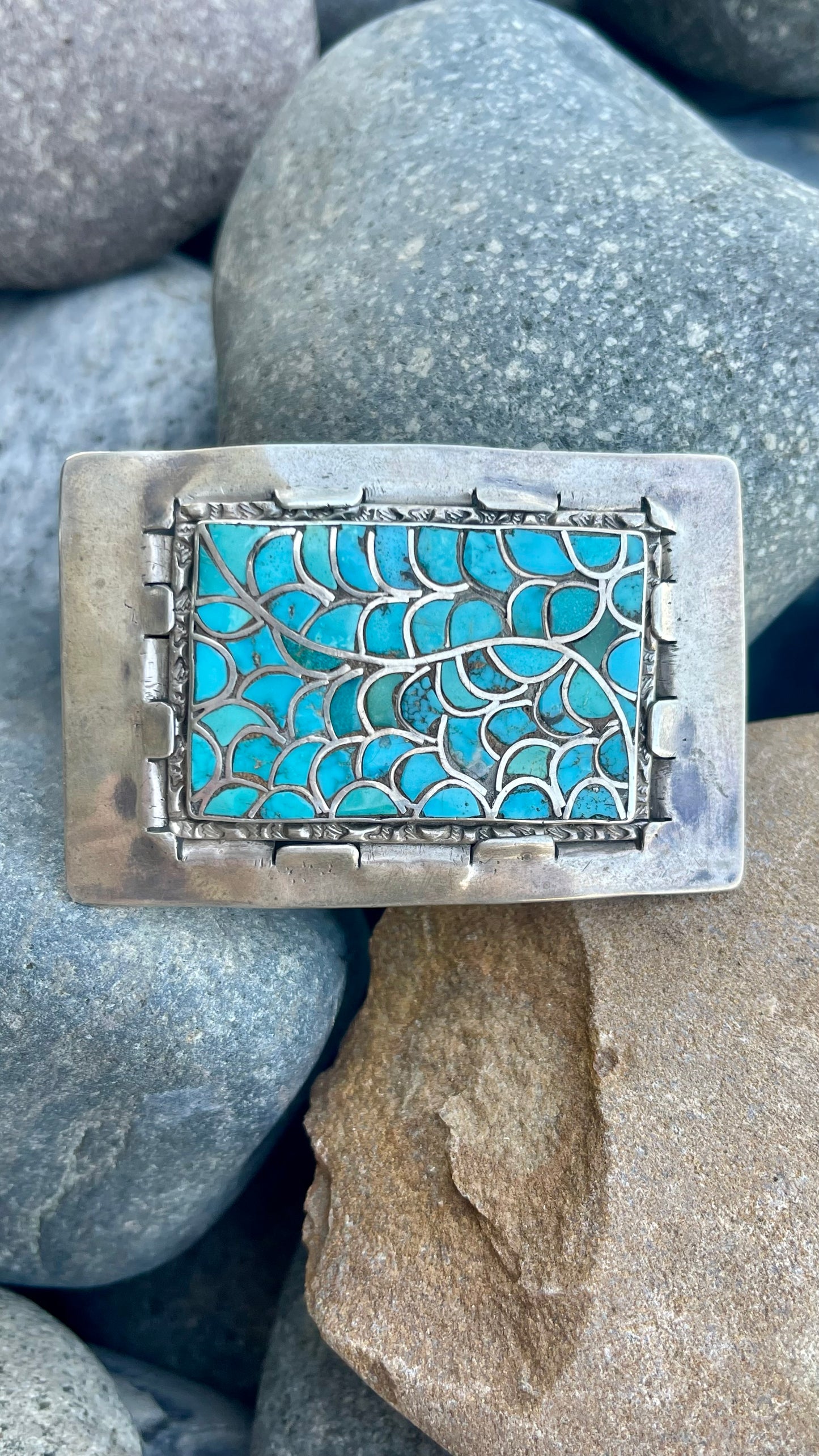 Vintage Zuni Turquoise Inlay Buckle