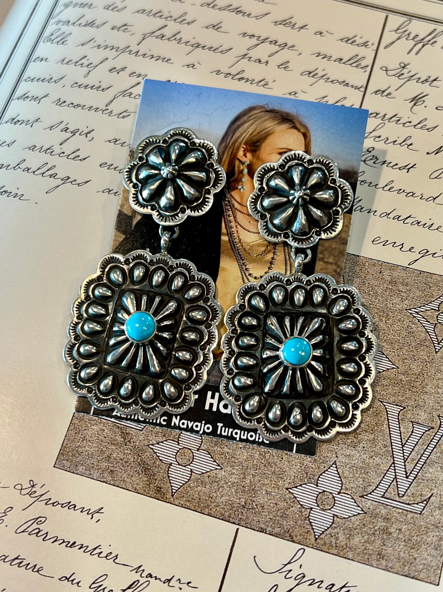 Turquoise Concho Square Earrings