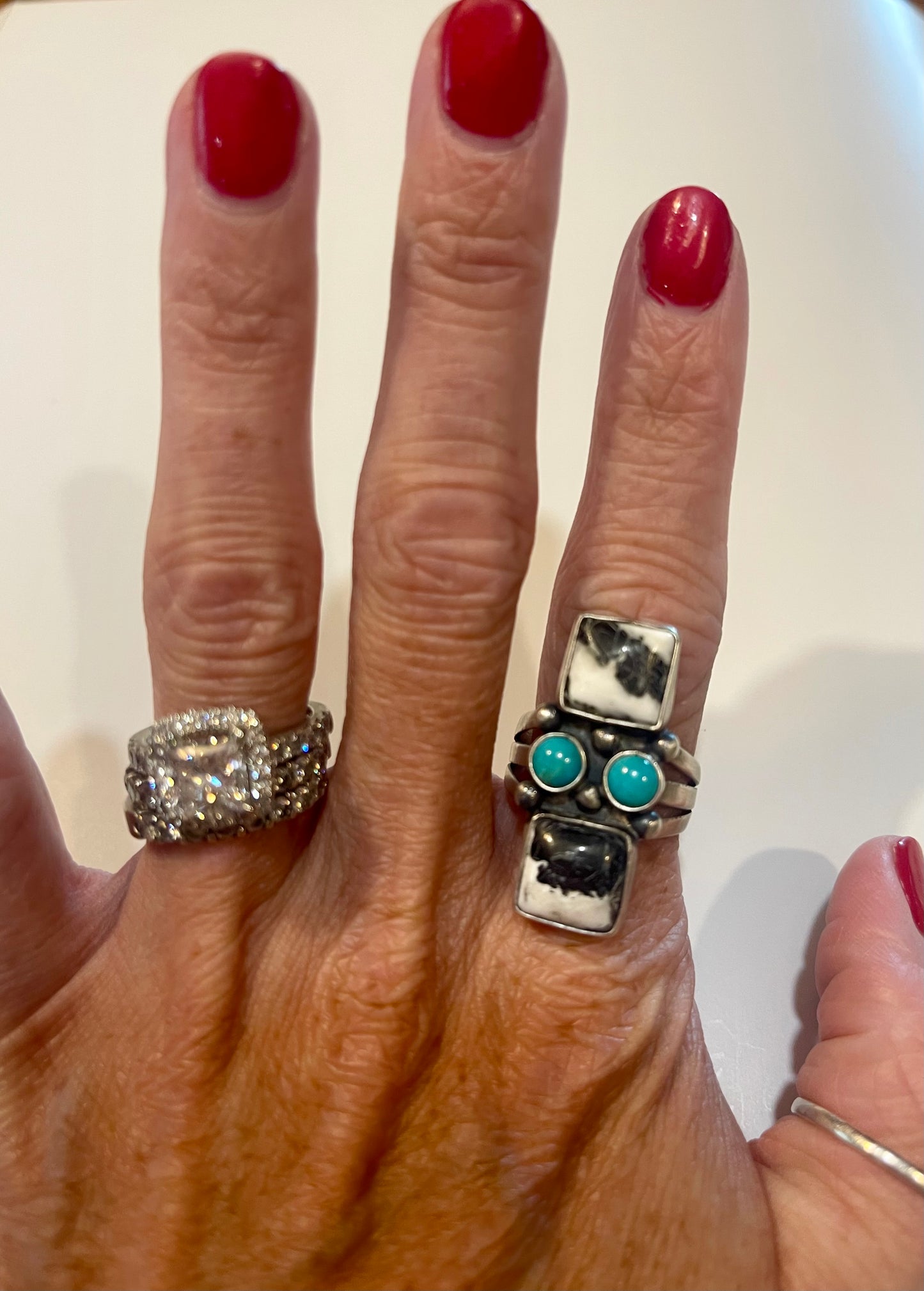 White Buffalo & Turquoise Ring
