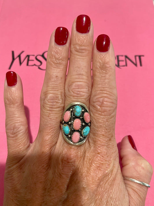 Multi Stone Pink & Turquoise Ring
