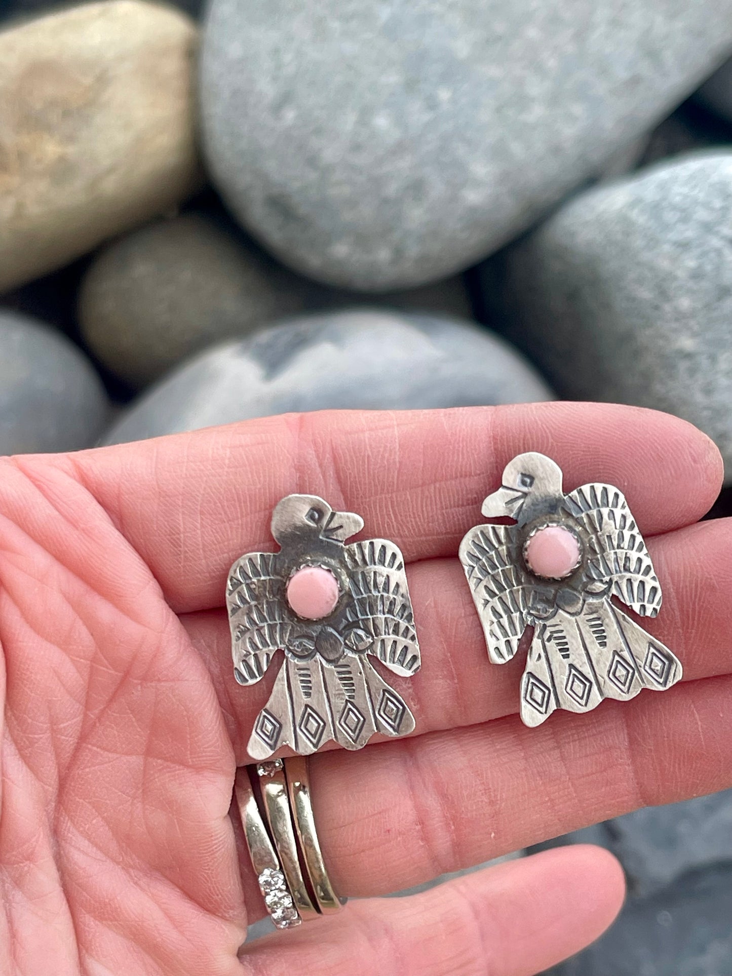 Stamped Thunderbird Studs w/ Pink