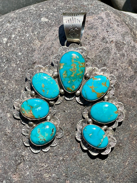 Large Turquoise Stamped Naja Pendant