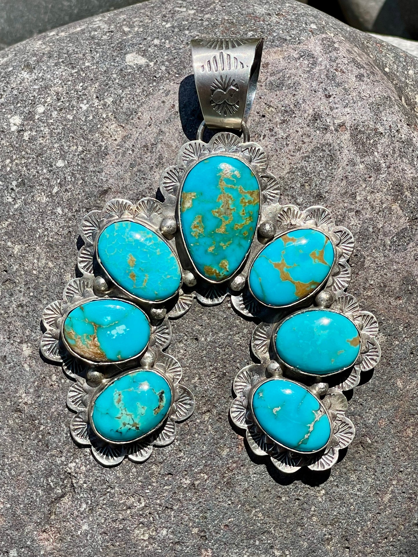 Large Turquoise Stamped Naja Pendant